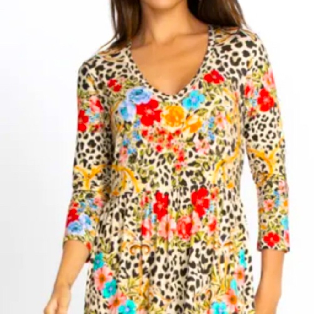 Johnny Was Cheetah tiered tea length dress